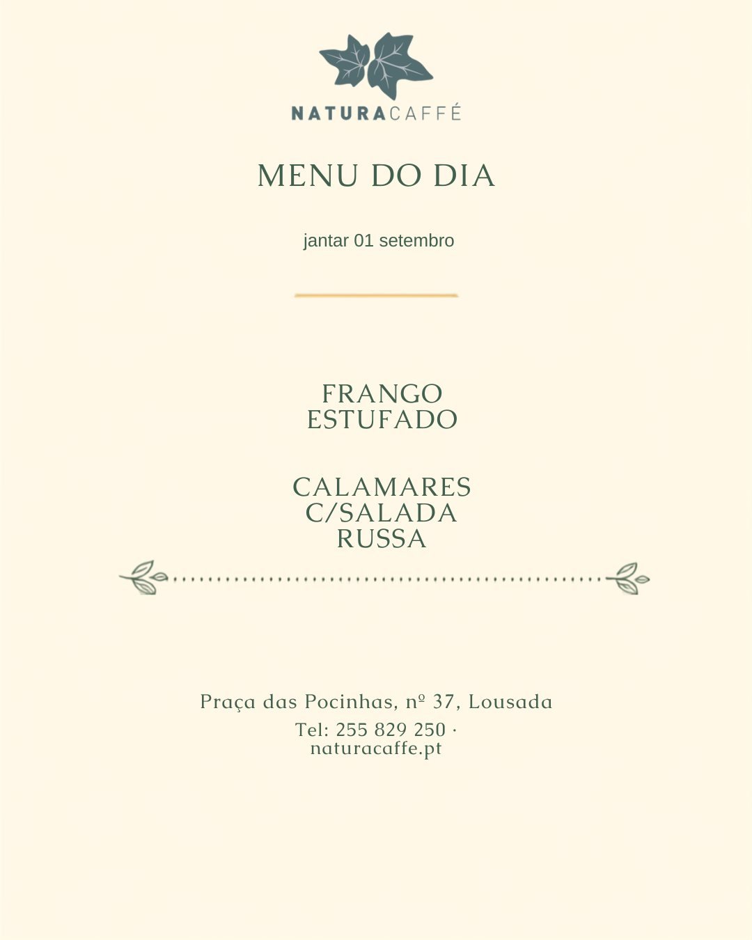 Design do menu do dia do Natura Caffé para publicação nas redes sociais