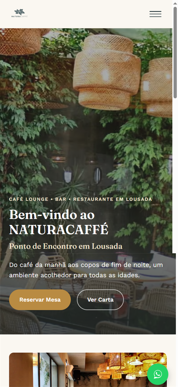 Site Natura Caffé em telemóvel